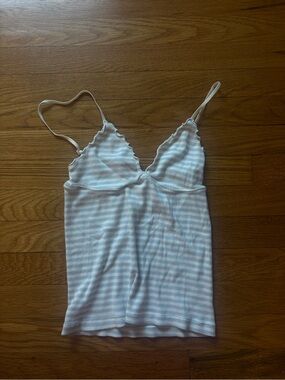Brandy Melville White & Light Gray Striped Ribbed V-Neck Cami